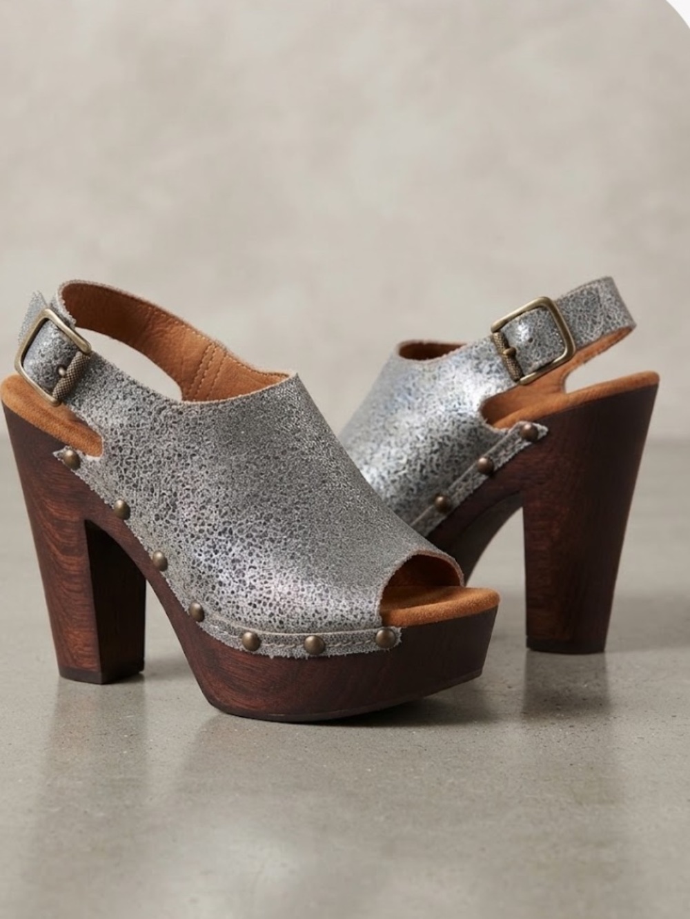 Sbicca Metallic Leather Slingback Peeptoe Platform Sandals Size 7